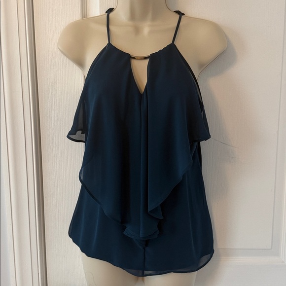 New York & Company Tops - New York & Company Navy Ruffle Blouse